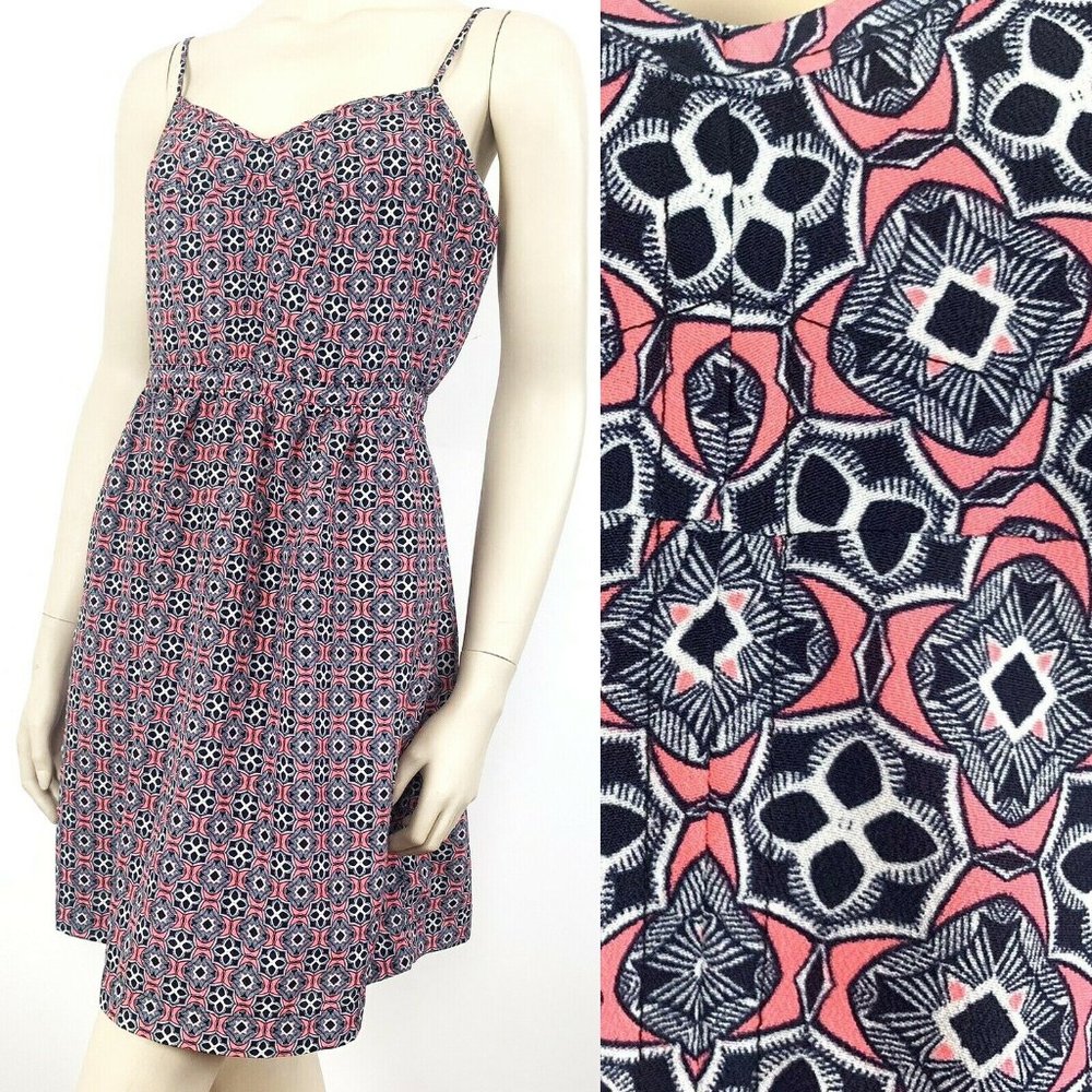 J CREW Sz 6 Short Dress Womens Sleeveless Sundress Pink Black Printed EUC